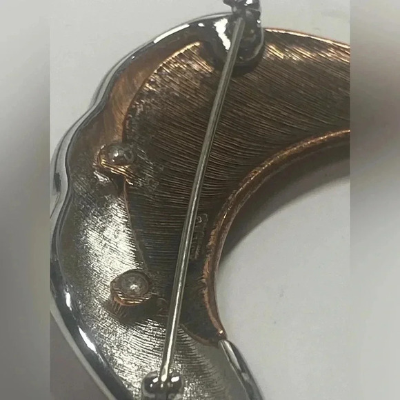 MONET VINTAGE 3" SILVER AND COPPER CONTEMPORARY BROOCH - Picture 3 of 6